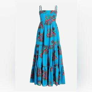 J. Crew Turquoise Floral Tiered Maxi Dress